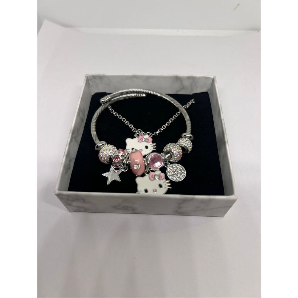 🌸 Sanrio Hello Kitty Charm Bracelet & Necklace Set – Pink, Cute, & Gift-Ready!